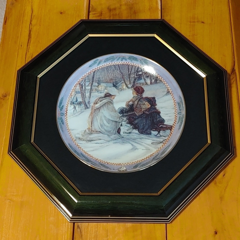 🍁TRISHA ROMANCE EVENING SKATERS FRAMED COLLECTOR PLATE GRANNYCORE